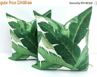 SALE PALM PILLOW. Green Pillow cover. Indoor.outdoor. Set of 2 Green and white pillow cover.18x18.Designer pillow.cushion cover
