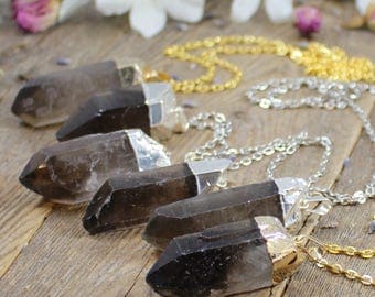 Smokey Quartz Necklace Crystal Necklace Girlfriend Gift for Her Raw Smokey Quartz Crystal Healing Crystals and Stones Bohemian Necklace Boho