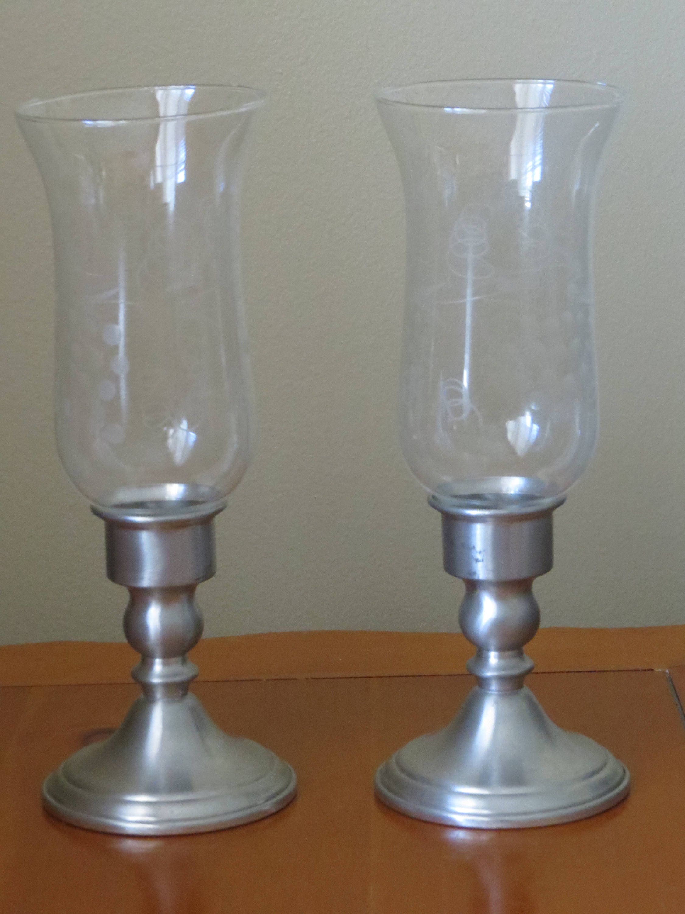 WEB Pewter Candlesticks Hurricane Lamps Pewter Weighted