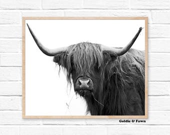 Buffalo print, bison print nursery, digital print, Black and White, boys room wall art