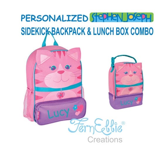 Personalized Stephen Joseph CAT Sidekick Backpack and Lunch Pal Combo.