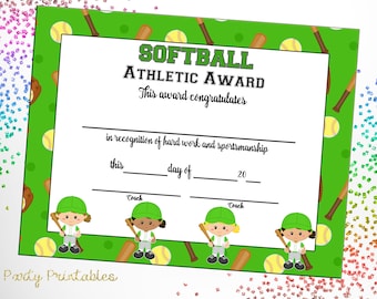 free printable softball certificates