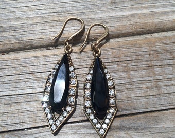 Vintage Black Earrings, Christmas Earrings, Holiday Earrings, Costume Jewelry