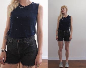 vintage 90's slinky knit rhinestone top // minimalist glam grunge