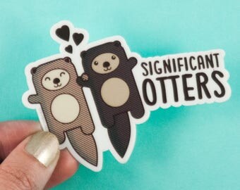 Otters Vinyl Sticker "Significant Otters" - otters holding hands, cute vinyl decal, gift for boyfriend girlfriend husband or wife, sea life