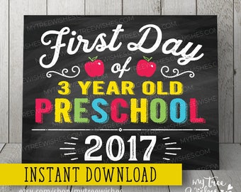 First Day of 3 Year Old Preschool Sign - First Day of Preschool - First Day of School Preschool Chalkboard - First Day of School Printable