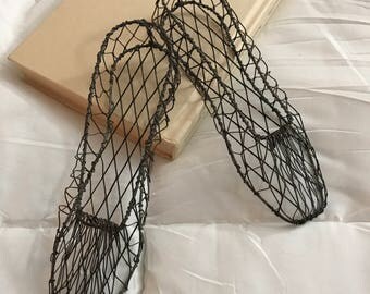 Chicken Wire Planter Decorative Accent Shaped Like a Vintage Ballet flats shoes