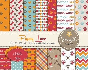 50% OFF Dog Digital papers, Pet Digital Paper, Paws Scrapbooking Papers, Dog Bones, I Love Dogs, Animal Digital Papers, Puppy Love