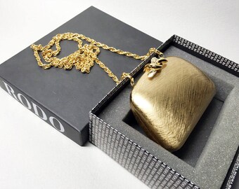 Magnifique Minaudière RODO Italy - Elégant Sac de Soirée en Métal Doré Brossé - Années 80