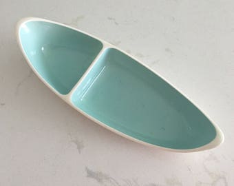 Teal Taylor Smith and Taylor Relish Dish Condiment Tray Matches Boutonnière Mid Century