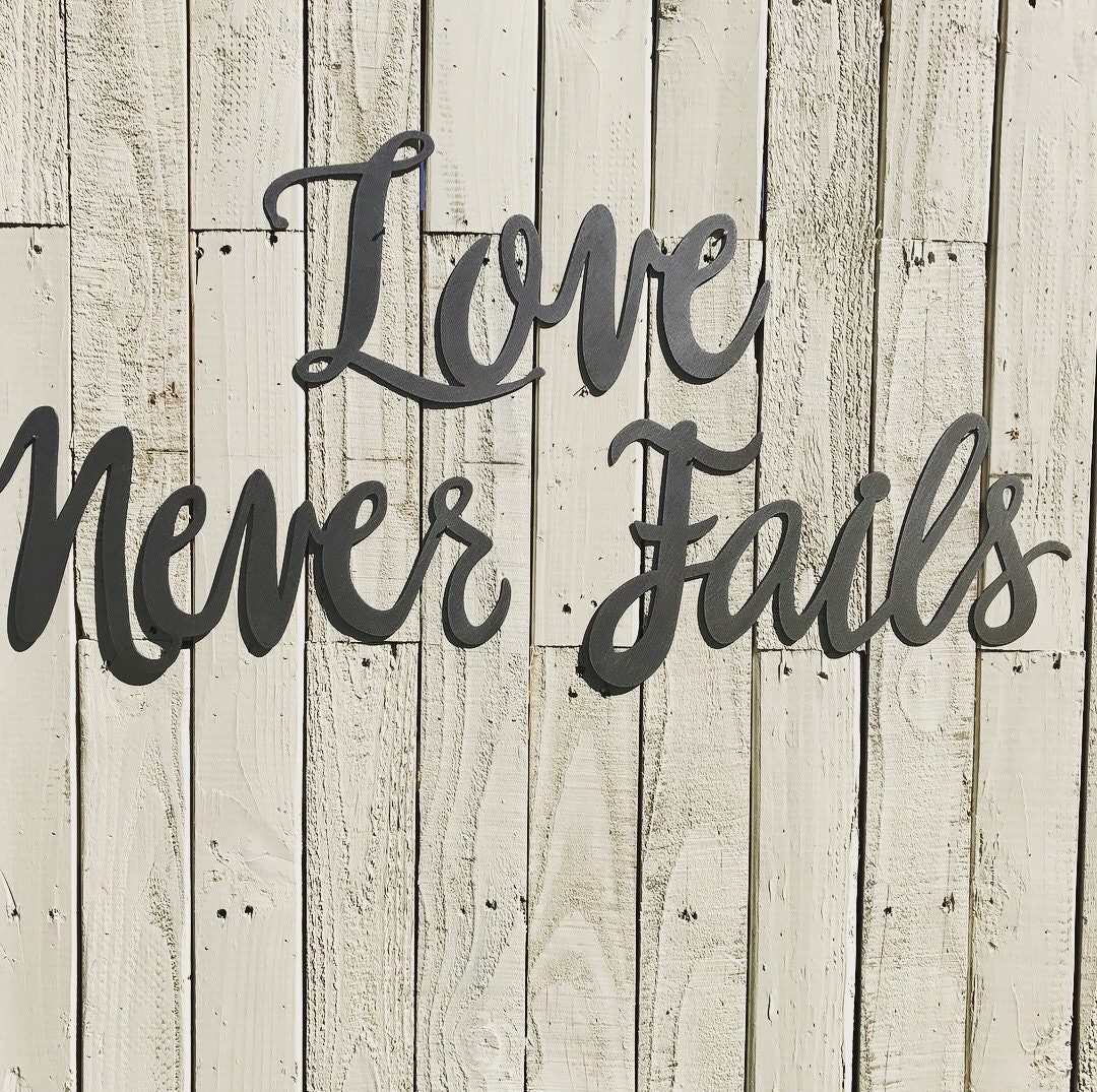 Love Never Fails Metal Word Art Farmhouse Sign Fixer Upper Style Rustic Decor Calligraphy Wedding Anniversary Bedroom Love Never Fails Metal Word Art Farmhouse Sign Fixer Upper Style Rustic Decor Calligraphy Wedding Anniversary Bedroom