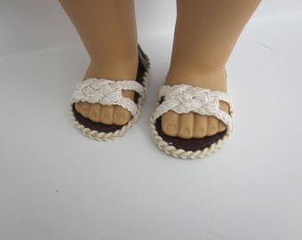 Ivory knotted strap sandals for 18" dolls such as American Girl