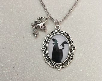 Maleficent silhouette necklace, sleeping beauty necklace, maleficent cameo necklace