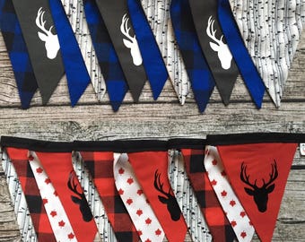 Deer, blue or red Plaid wreath, maple, Birch