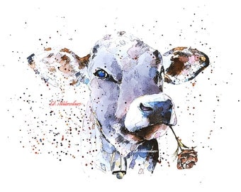 Cow with Flower A3 (30*40cm/16*12 Inches)