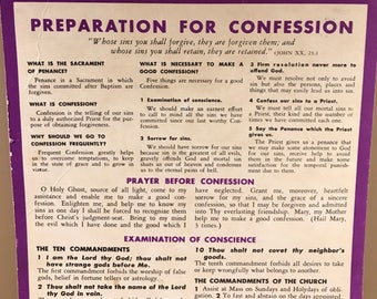1945 Confession-Aide / Religious Relic / Prayer / Church / Religion / Catholic Collectible / Midcentury