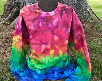 Size Large Tie Dye Sweatshirt - Tie Dye Crewneck - Ice Dyed Sweatshirt - Tie Dye Fleece - Tie Dye Hoodie - Size Large Crewneck Sweatshirt