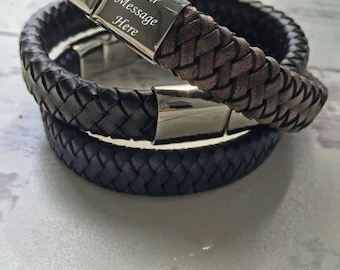 Summer Sale VALENTINES GIFT Men's Personalized Leather Bracelet - Personalized Leather Bracelet - Gift For Him -