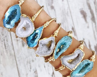 Mermaid Geode Cuff Bracelets, geode bracelet, raw geode, rainbow, cuff bracelet