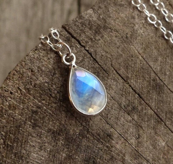 Moonstone necklace rainbow moonstone water droplet blue