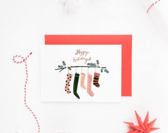 Traditional Christmas Stocking Christmas Cards, Happy Holidays, Rustic Christmas Card Set, Christmas Cards Boxed Set, Christmas Cards UK