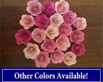 Paper Flowers, Rolled Paper Flowers, Blush Pink Paper Roses, Wedding Decorations, Spiral Paper Flowers, Shower Decorations, Rosettes