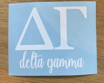 Delta Gamma with Script Vinyl Decal - Delta Gamma Decals - DG Stickers - Delta Gamma Decals - Delta Gamma Car Decal - DG - Delta Gamma Gifts