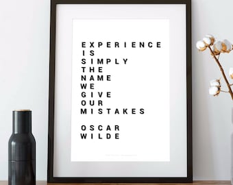 OSCAR WILDE, oscar wilde QUOTE, experience is simply the name we give our mistakes, wilde, oscar wilde gift, 8x10 print
