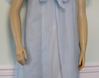 Vintage Movie Star Peignoir Set 1960s Blue Chiffon Robe and Nightgown