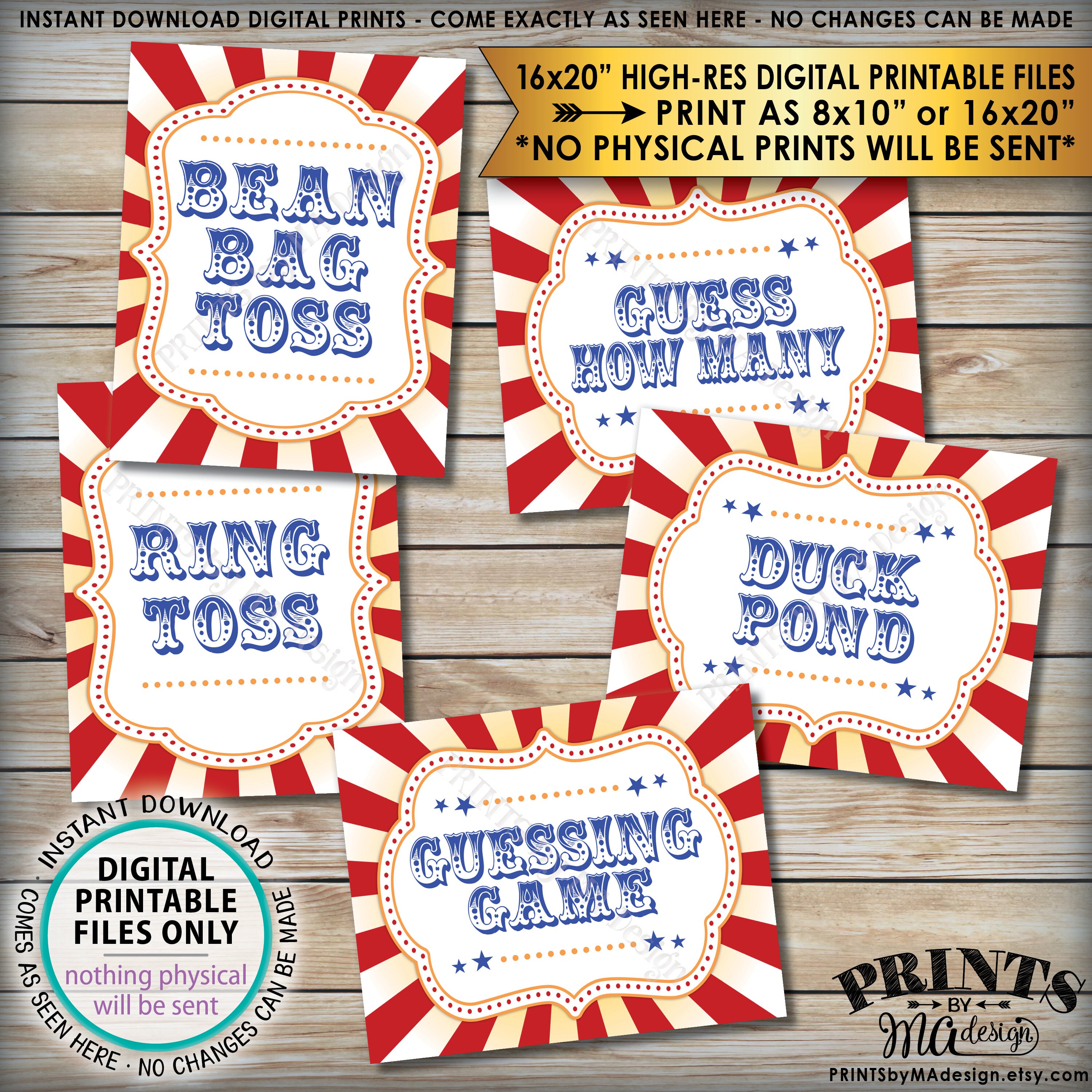 Carnival Games Signs Theme Party Bean Bag Toss Ring Duck Pond Circus PRINTABLE 8x10 16x20 Instant Downloads Carnival Games Signs Theme Party Bean Bag Toss Ring Duck Pond Circus PRINTABLE 8x10 16x20 Instant Downloads