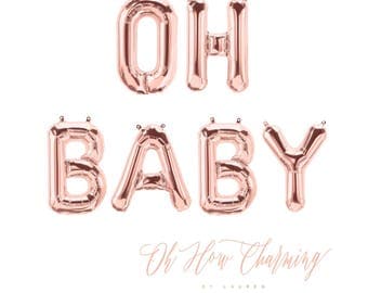 Oh Baby Rose Gold Letter Balloons Rose Gold Oh Baby Banner Rose Gold Balloons Baby Shower Balloons Pregnancy Announcement Gender Reveal