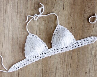 White Crochet Bikini Top - Crochet Halter Bikini Top - Crochet Bra Top - Crochet Bralette - Crochet Swimsuit - Crochet Triangle Bikini Top