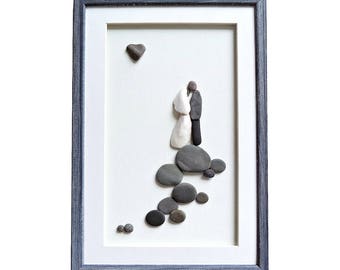 Unique wedding gift for couple, Wedding pebble art, Wedding / bridal shower gift, Wedding or engagement gift idea, Wedding keepsake