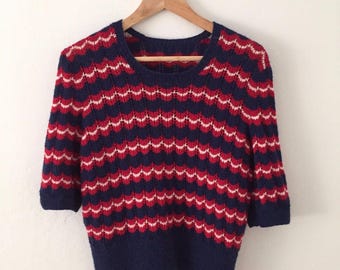 Victory Jumper** Navy White Red stripes. Hand-knit 40s Vintage WWII English Pattern