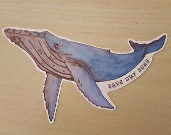 Humpback Whale Sticker, Whale Sticker, Save Our Seas Sticker, Ocean Sticker, Laptop Sticker, Laptop Decal, Car Sticker, Marine Life Sticker