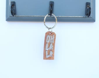 Oh La La Keychain | Rose Gold and Silver Marble Keychain | Hand stamped | Car Keychain | Clay Keychain | Medium 1.75x0.5" Keychain.