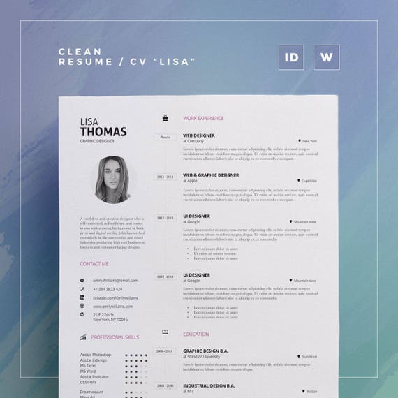 Clean Resume/Cv Lisa Word and Indesign Template