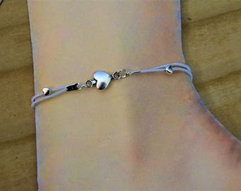 Hearts cord anklet (cord colour options) - Charm anklet - Cord anklet - Dainty anklet - Silver hearts anklet - ankle bracelet - heart anklet