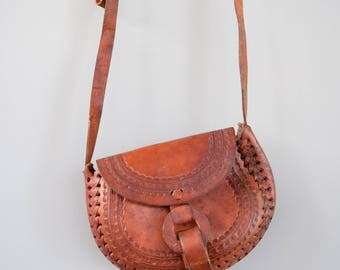 Vintage Mexican Tooled Leather Crossbody Bag