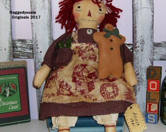 Primitive Raggedy Ann Doll Christmas with Gingerbread man