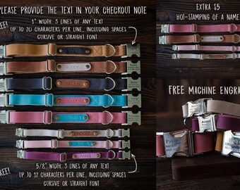 Leather dog collar, Personalized dog collar, leather, FREE MACHINE ENGRAVING of the buckle, personalized leather dog collar