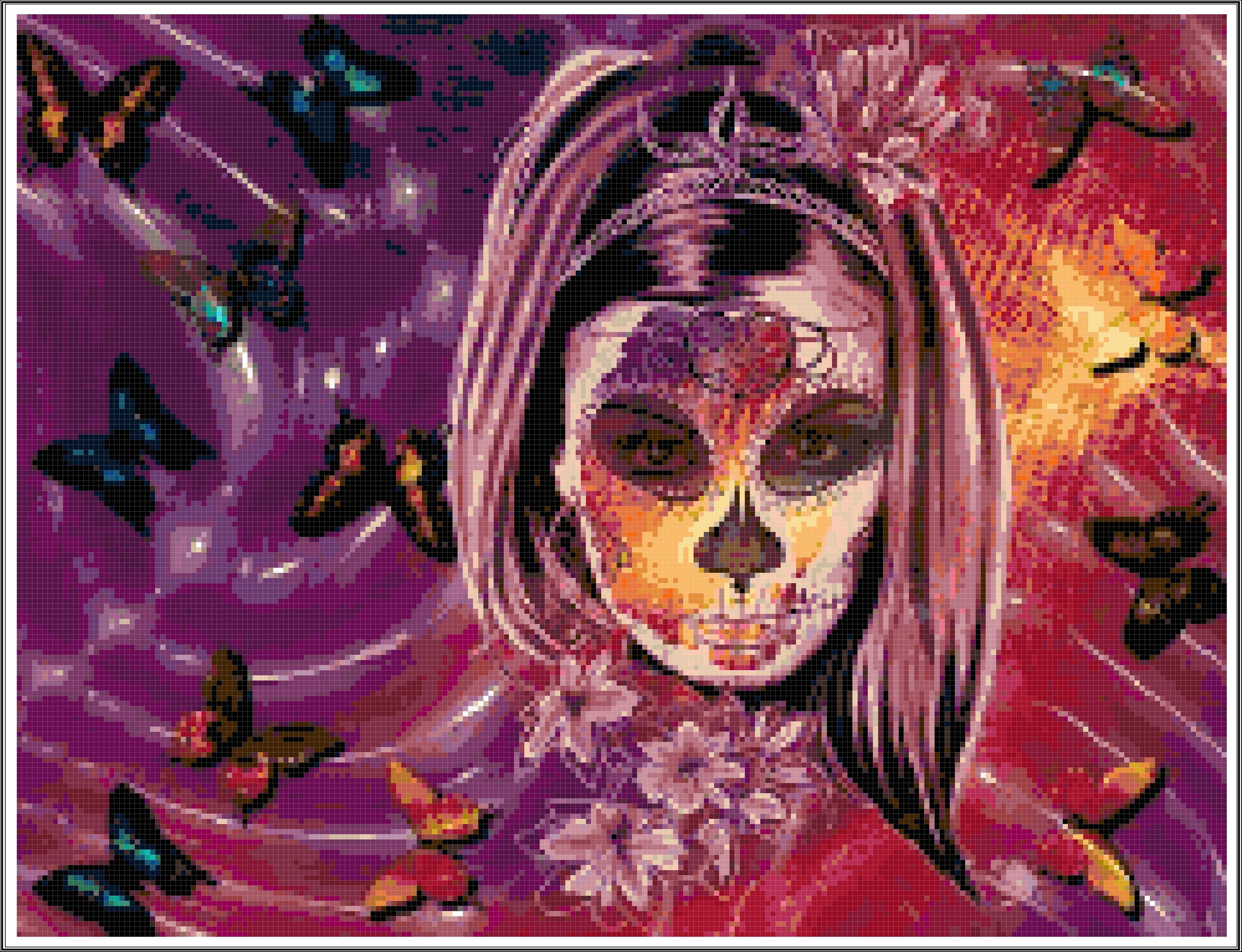 Purple Girl Zombie Cross Stitch Printable Needlework Pattern