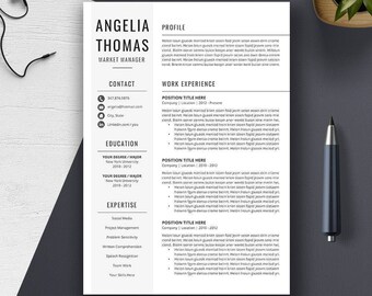 Resume Template Instant Download, CV Template, Cover Letter, Word Resume Design, 3 Page, Creative Modern Professional Simple Resume, Angelia