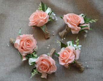 light coral champagne rose boutonniere real touch flowers rose groom groomen silk flower boutonniere - Garden Rose Boutonniere light coral champagne rose boutonniere real touch flowers rose groom groomen silk flower boutonniere - Garden Rose Boutonniere