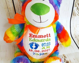 personalised rainbow teddy bear