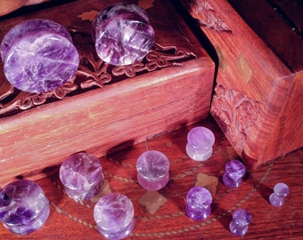 Pair of Amethyst Stone Plugs / Gauges For Stretched Ears Up To 1"/25mm (25mm, 22mm, 19mm, 16mm, 14mm, 12mm, 10mm, 8mm, 6mm, 5mm, 4mm, 3mm)