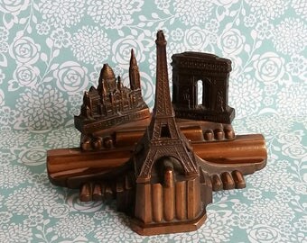 1920s Art Deco Paris Eiffel Tower Souvenir Inkwell - Stationary Stand - Original Glass Well