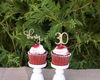 30 Cupcake toppers birthday, thirty cupcake toppers, 30th birthday decorations, 30th birthday party, birthday decorations, party supplies