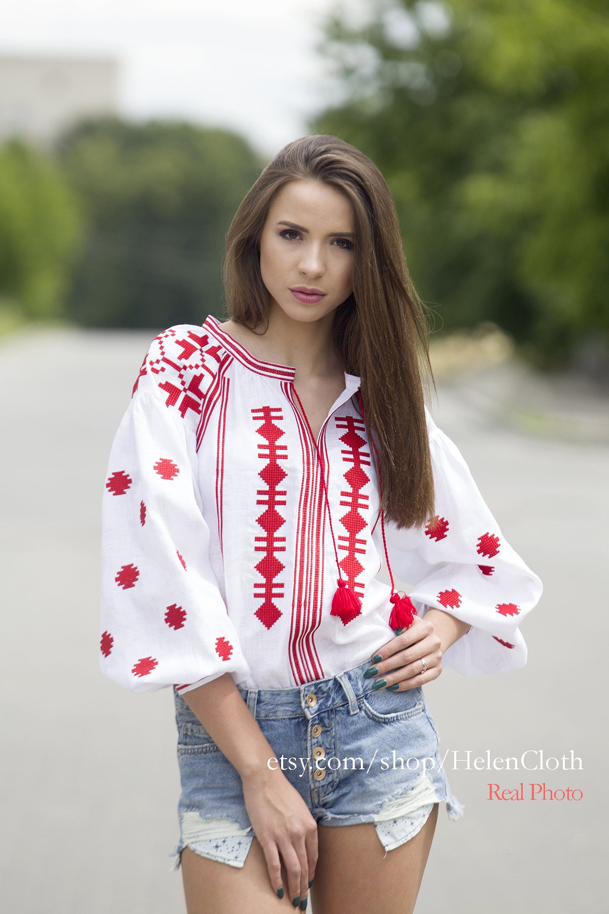 Ukrainian embroidered linen blouse vyshyvanka. Etnic style.