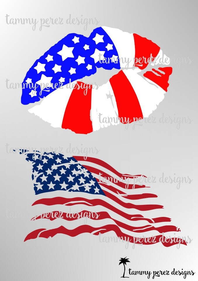 Download Patriotic Lips Battered Flag 4th of July SVG DXF Digital